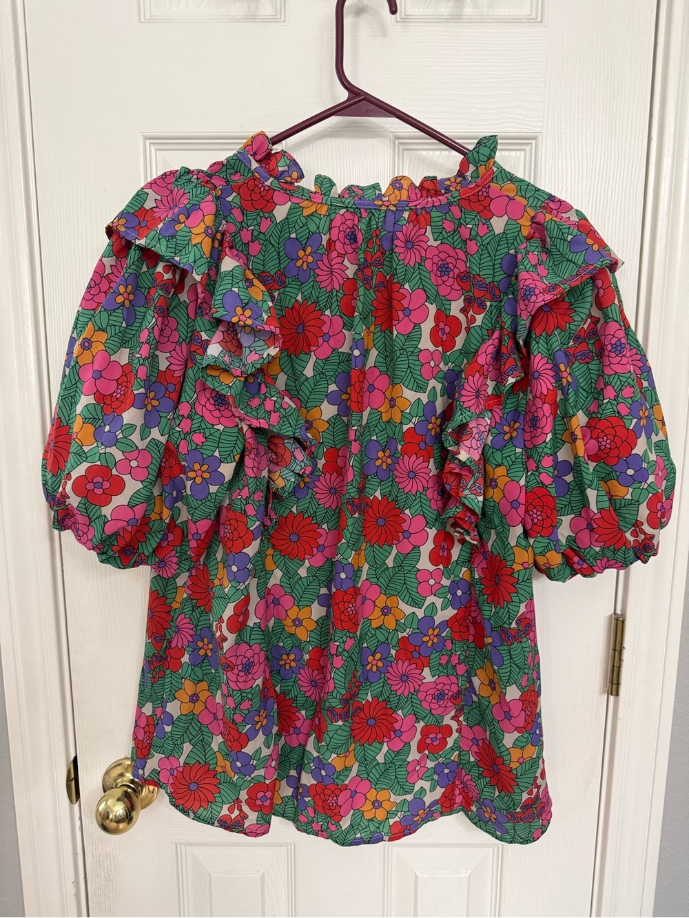entro Bright Green Floral Ruffle Short Sleeve Blouse - Picture 2 of 5